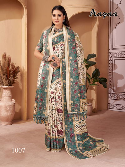 Aayaa Pashmina Vol 1 Winter Wear Printed Sarees Wholesale Clothing Distributors In India
